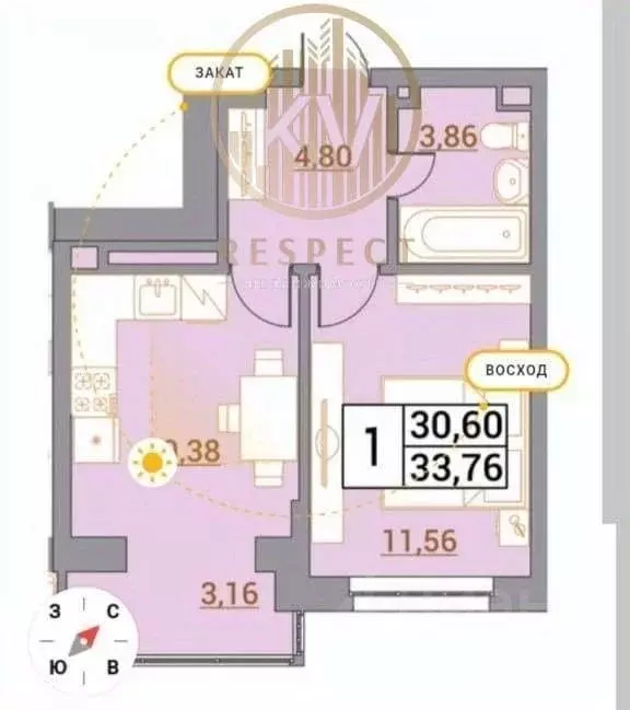 1-к кв. Ставропольский край, Минеральные Воды Советская ул., 69 (33.76 ... - Фото 2