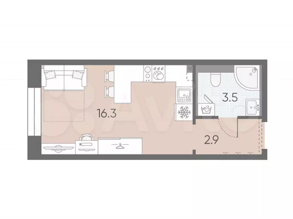 Квартира-студия, 22,7 м, 3/12 эт. - Фото 0
