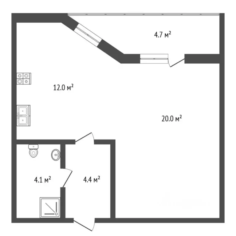 Студия Тюменская область, Тюмень ул. Грибоедова, 13к3 (41.8 м) - Фото 2