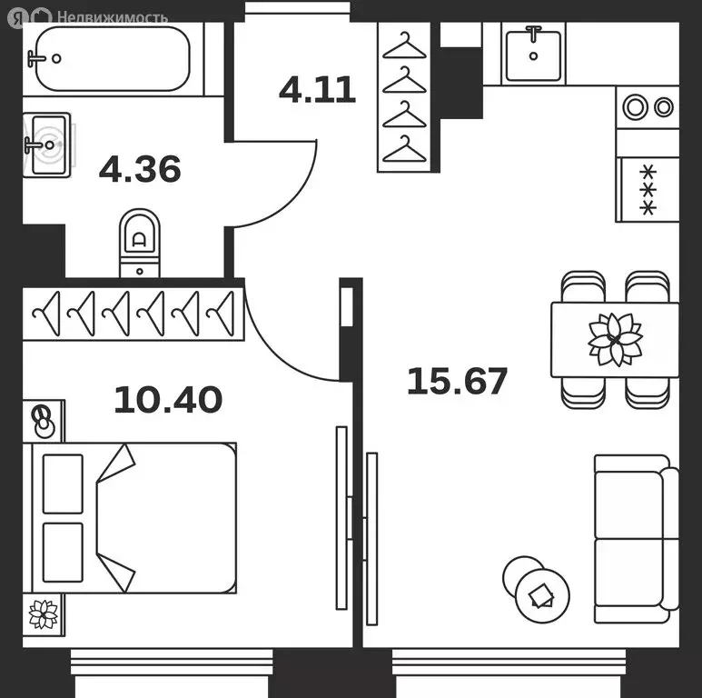 1-комнатная квартира: Тула, деревня Харино, ЖК Иншинский Квартал ... - Фото 1
