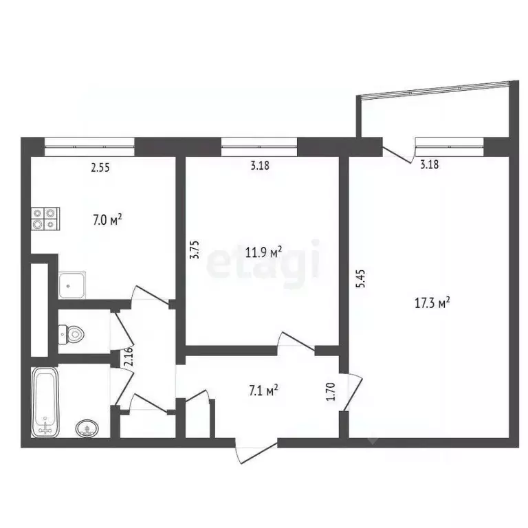 2-к кв. Крым, Симферополь ул. 1-й Конной армии (47.3 м) - Фото 1