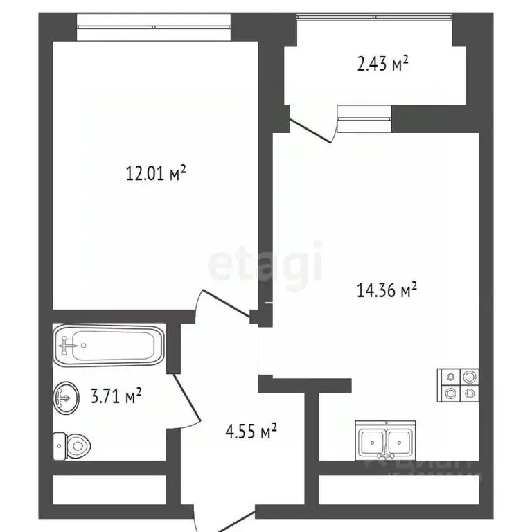 1-к кв. Тюменская область, Тюмень ул. Андрея Приказнова, 7 (34.7 м) - Фото 1
