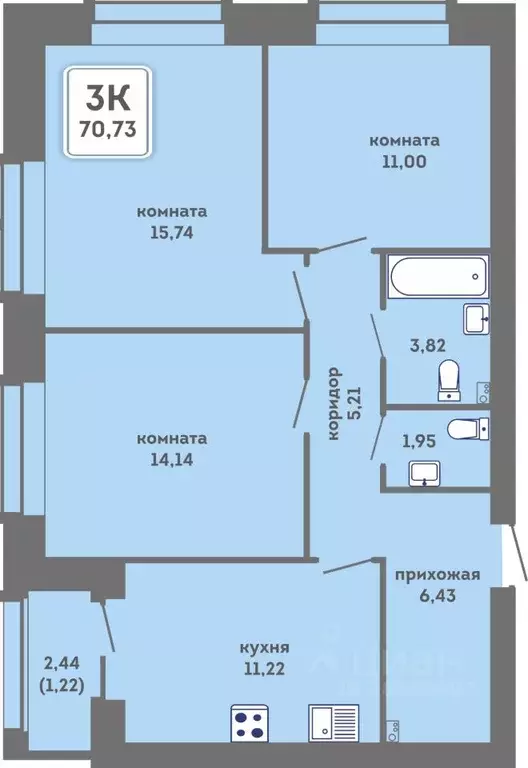 3-к кв. Пермский край, Пермь Кировоградская ул., 28 (71.95 м) - Фото 1