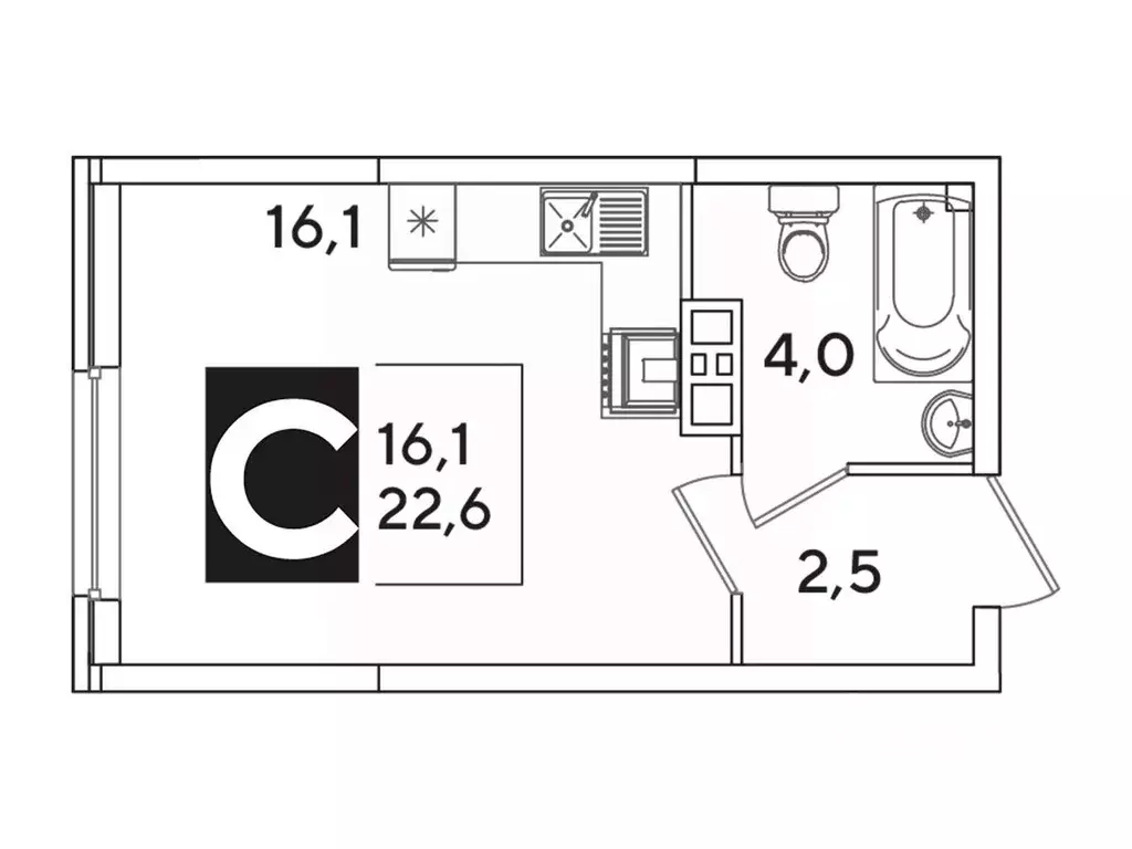 Студия Краснодарский край, Краснодар Самолет-6 жилой комплекс (22.6 м) - Фото 0
