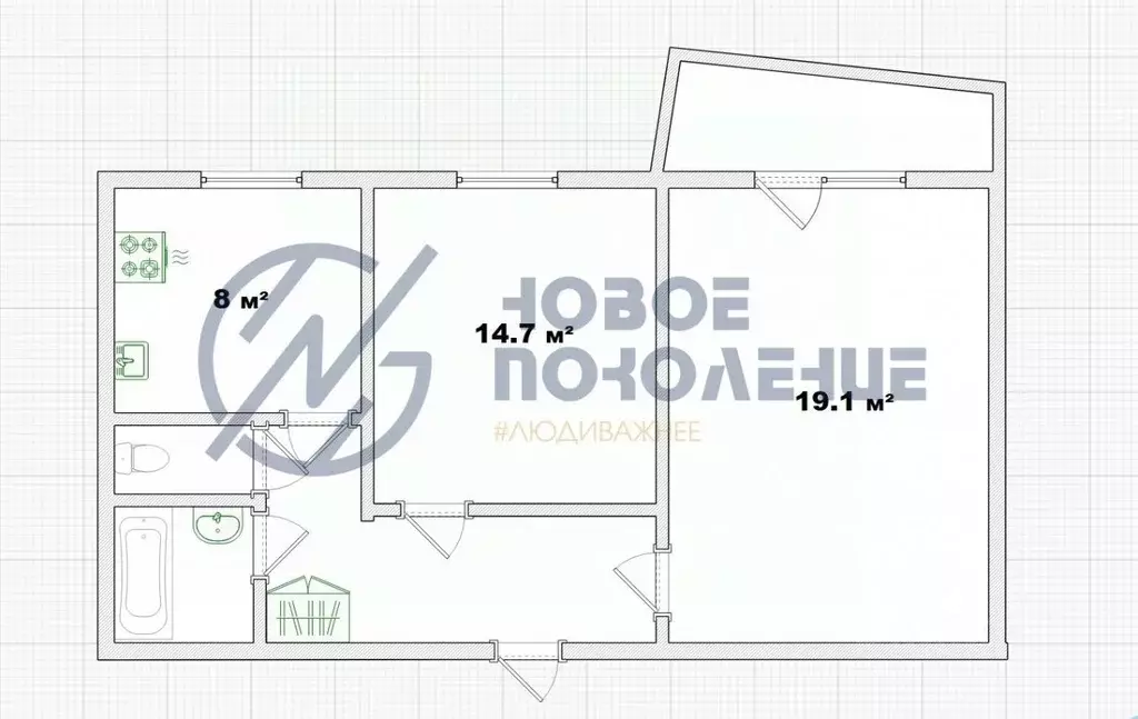 2-к кв. омская область, омск ул. крупской, 17 (52.5 м) - Фото 1