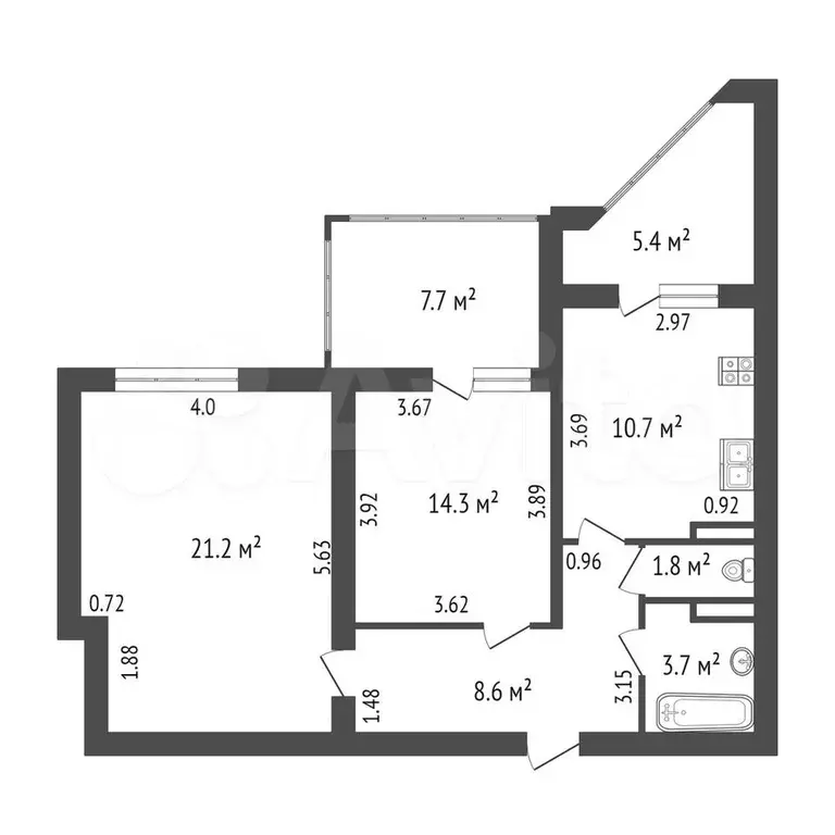 2-к. квартира, 72 м, 7/12 эт. - Фото 0