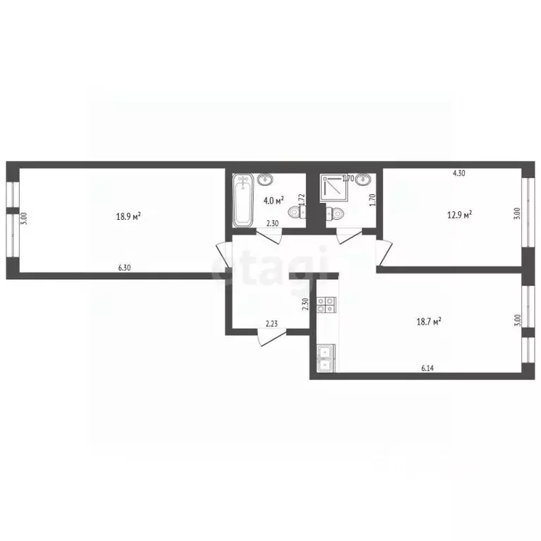 2-к кв. Тюменская область, Тюмень Полевая ул., 117к4 (63.9 м) - Фото 2