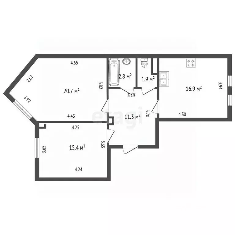 2-к кв. Санкт-Петербург ул. Турку, 26к2 (69.0 м) - Фото 2