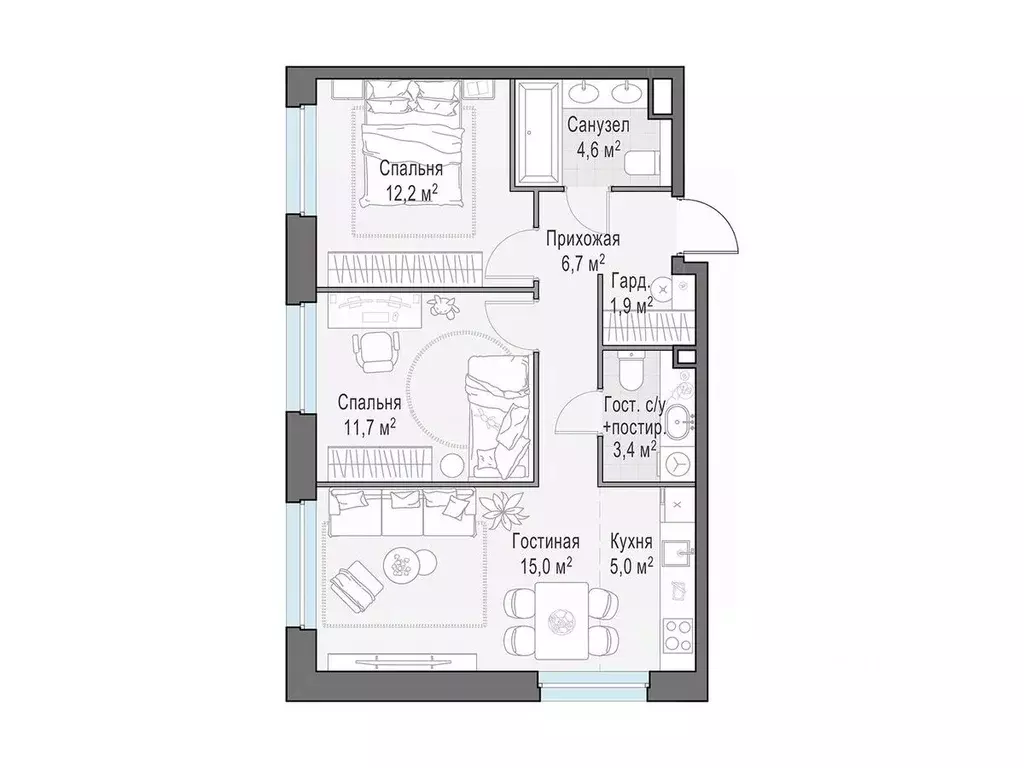 2-к кв. Московская область, Мытищи Белый Grad жилой комплекс (60.5 м) - Фото 1