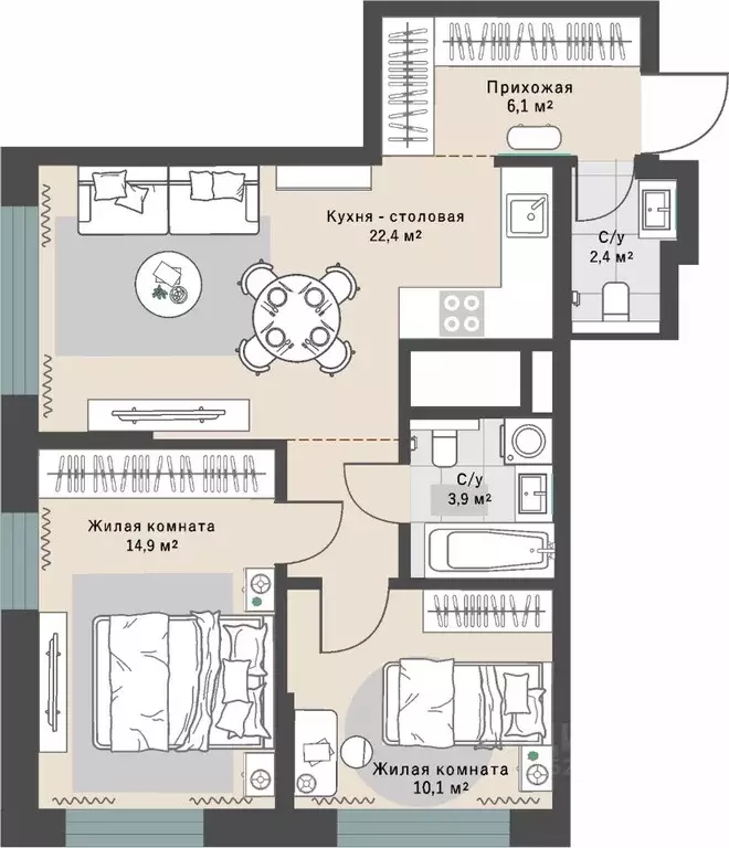 2-к кв. Свердловская область, Екатеринбург Эльмаш жилрайон, Изумрудный ... - Фото 1