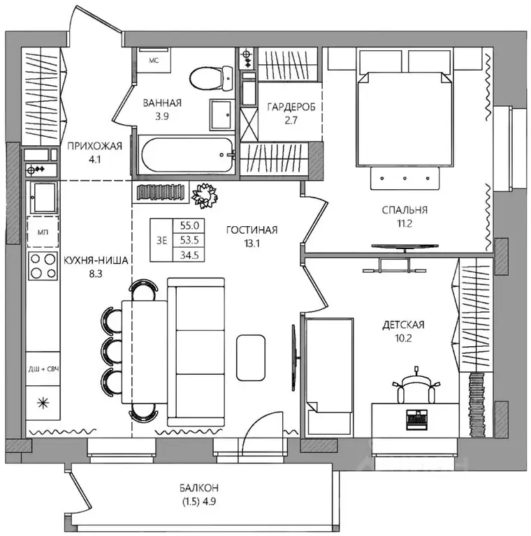 3-к кв. Пермский край, Пермь Самолетная ул., 6 (55.0 м) - Фото 1