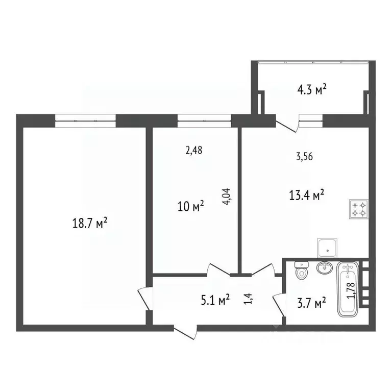 2-к кв. Иркутская область, Иркутск ул. Ивана Доронина, 9/2 (55.2 м) - Фото 2