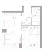 1-комнатная квартира: Москва, Кутузовский проезд, 16А/1 (42.6 м) - Фото 1