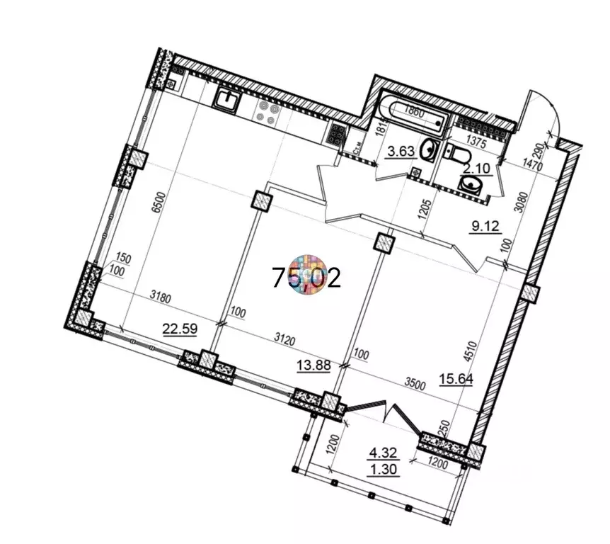 2-к кв. Санкт-Петербург Ремесленная ул., 15 (75.02 м) - Фото 1