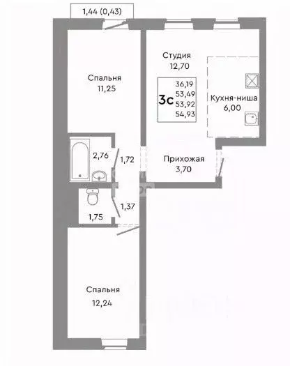 2-к кв. Челябинская область, Челябинск Нефтебазовая ул., 1-13 (52.0 м) - Фото 2