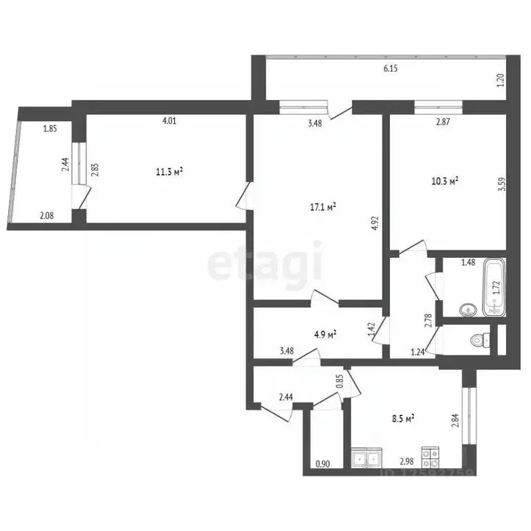 3-к кв. Тамбовская область, Тамбов Магистральная ул., 11 (62.3 м) - Фото 2