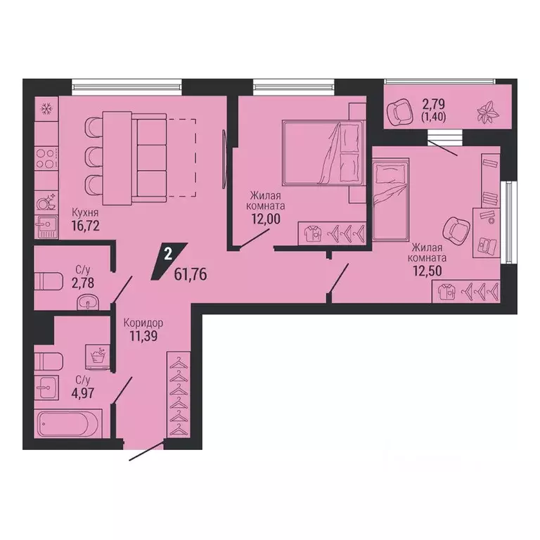 2-к кв. Свердловская область, Екатеринбург пер. Ученический, 4 (61.76 ... - Фото 1