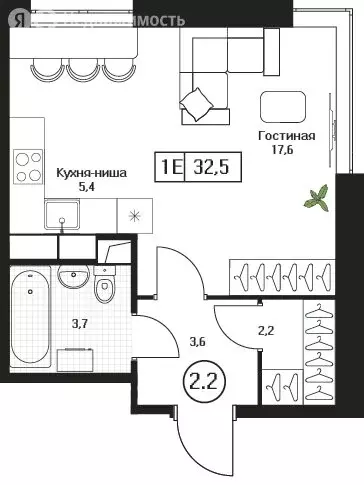 Квартира-студия: Пушкино, ЖК Пушкино Град (32.5 м) - Фото 1