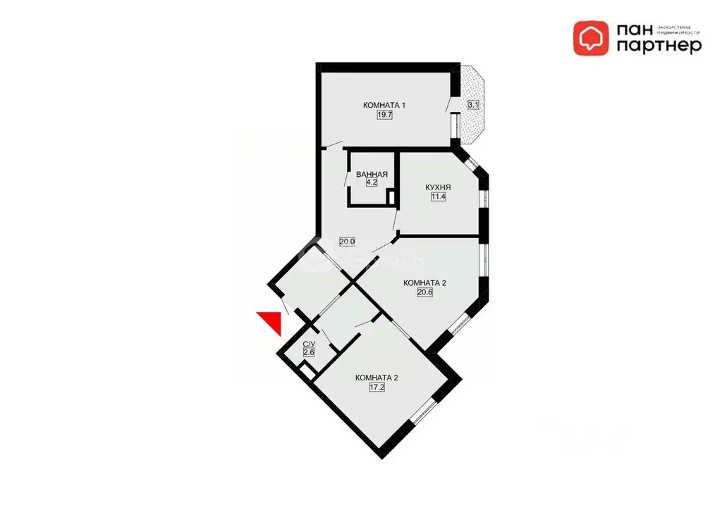 3-к кв. Санкт-Петербург ул. Оптиков, 52к2 (95.7 м) - Фото 2