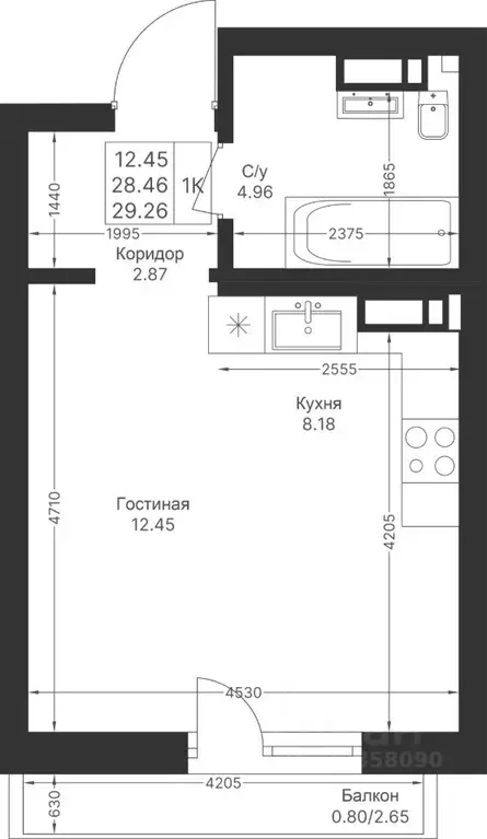 Студия Татарстан, Казань Мой Ритм жилой комплекс, ПК9 (29.26 м) - Фото 1