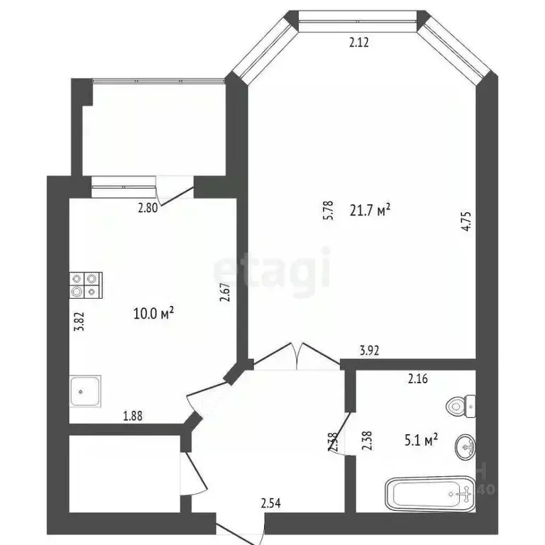 1-к кв. Тюменская область, Тюмень ул. Циолковского, 7 (45.5 м) - Фото 0