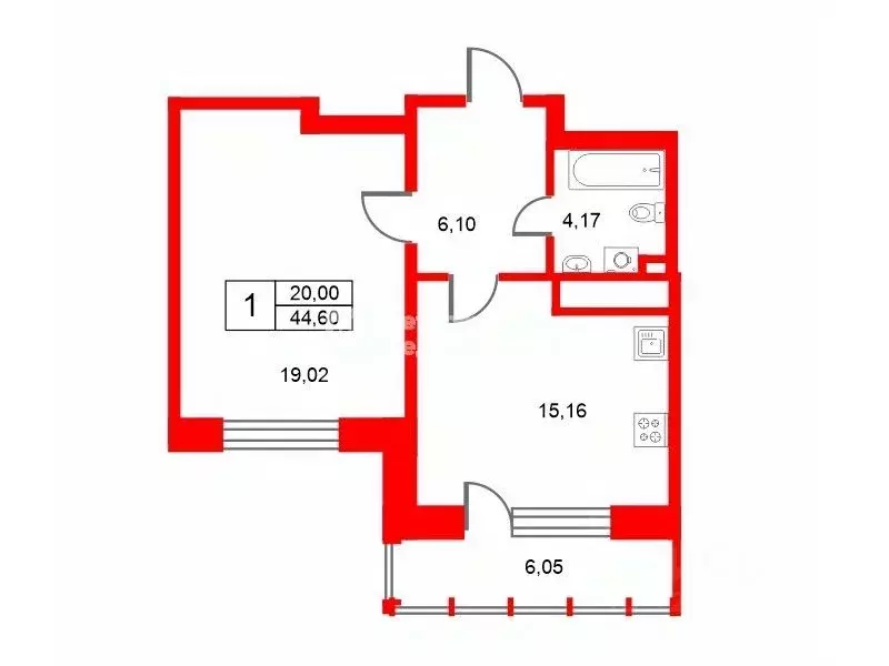 1-к кв. Санкт-Петербург ул. Федора Котанова, 3к2 (44.6 м) - Фото 2