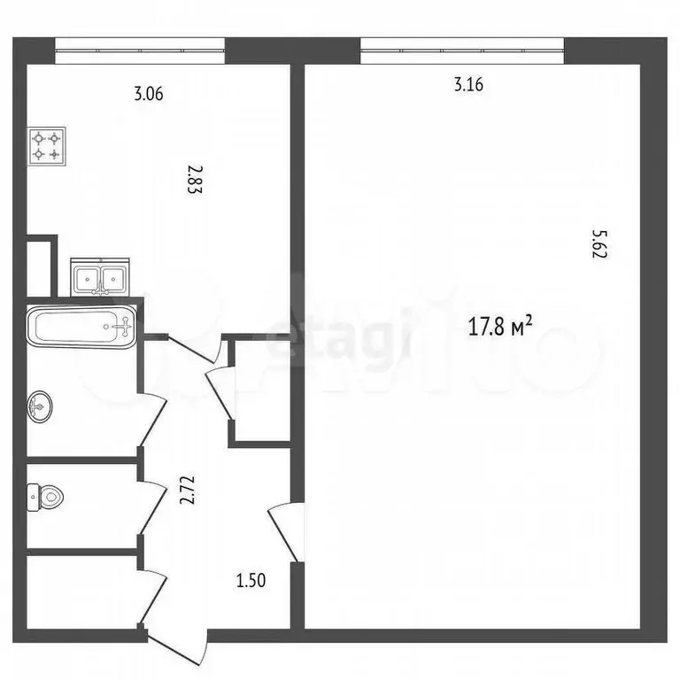 1-к. квартира, 33,7 м, 9/9 эт. - Фото 0