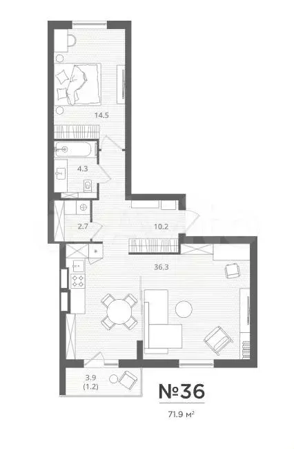 1-к. квартира, 71,9 м, 2/7 эт. - Фото 1