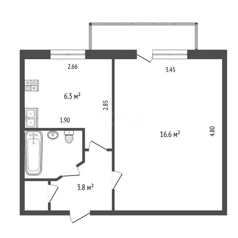1-комнатная квартира: Набережные Челны, 4-й комплекс, 26 (29.9 м) - Фото 1