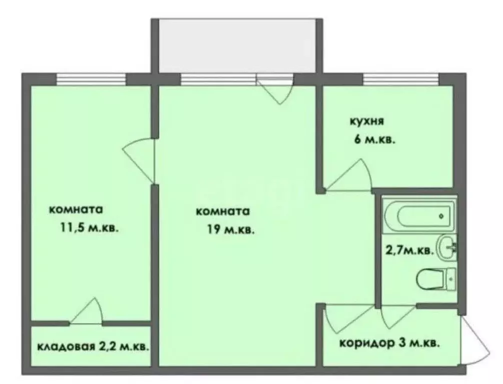2-комнатная квартира: Казань, Кировский район, Светлая улица, 28 (45.2 ... - Фото 1