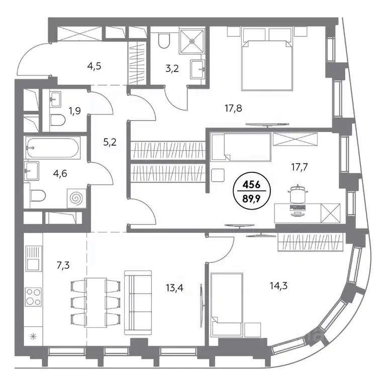 3-к кв. Москва ул. Фридриха Энгельса, 56 (89.9 м) - Фото 0