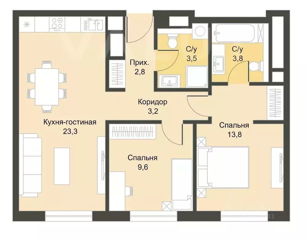 3-к кв. Москва Большая Филевская ул., 4 (62.0 м) - Фото 2