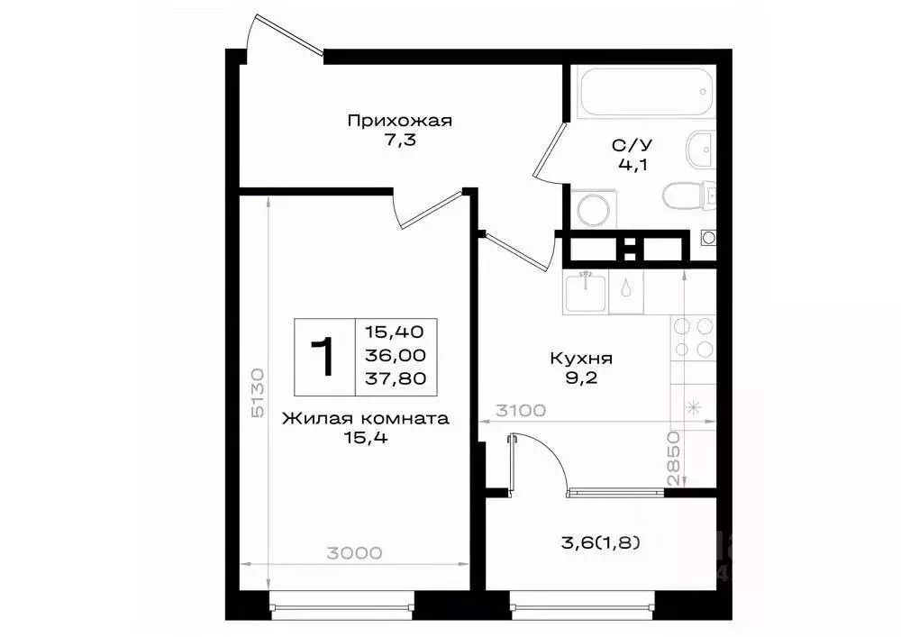 1-к кв. Ростовская область, Аксай 3-я линия, 1 (37.8 м) - Фото 1