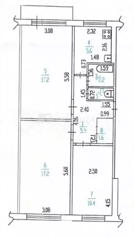 3-к. квартира, 62,1 м, 5/5 эт. - Фото 0
