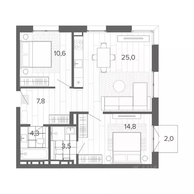 3-к кв. Алтайский край, Барнаул тракт Змеиногорский, 35Б (68.1 м) - Фото 0