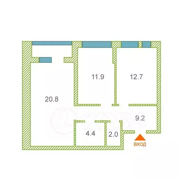 2-комнатная квартира: Тюмень, Полевая улица, 117к4 (61 м) - Фото 0