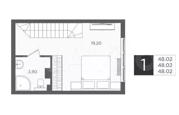 1-к. квартира, 48 м, 1/4 эт. - Фото 1