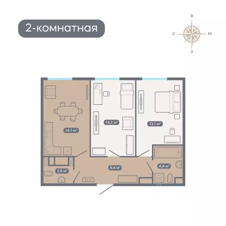 2-к кв. Нижегородская область, Нижний Новгород Квартет жилой комплекс ... - Фото 2