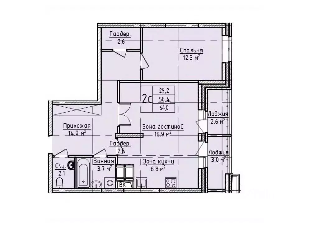 2-к кв. Московская область, Щелково пер. 1-й Советский, 20 (64.0 м) - Фото 1