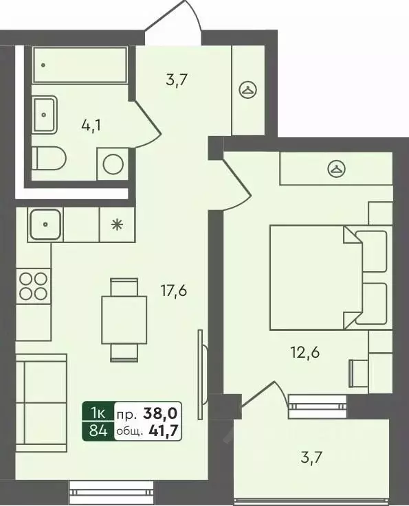 1-к кв. Омская область, Омск Красноярский тракт (41.7 м) - Фото 0