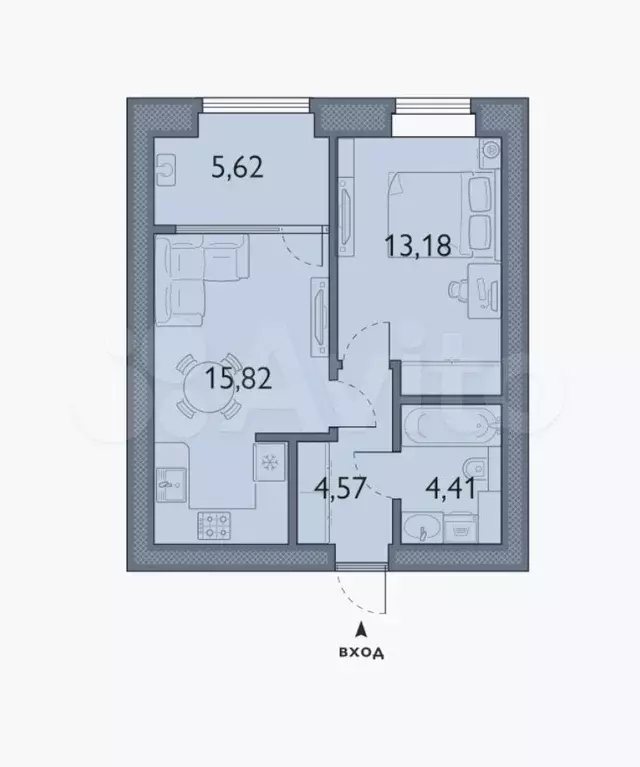 1-к. квартира, 43,7 м, 1/8 эт. - Фото 1