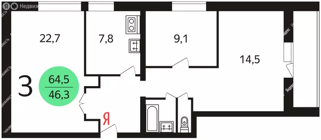 3-комнатная квартира: Москва, Алтайская улица, 7 (66 м) - Фото 0