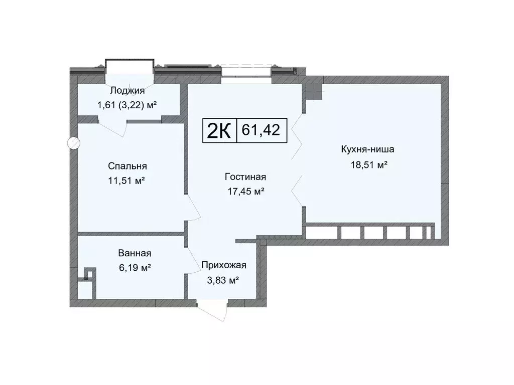 2-комнатная квартира: Каспийск, улица М. Халилова, 1А (61.42 м) - Фото 0