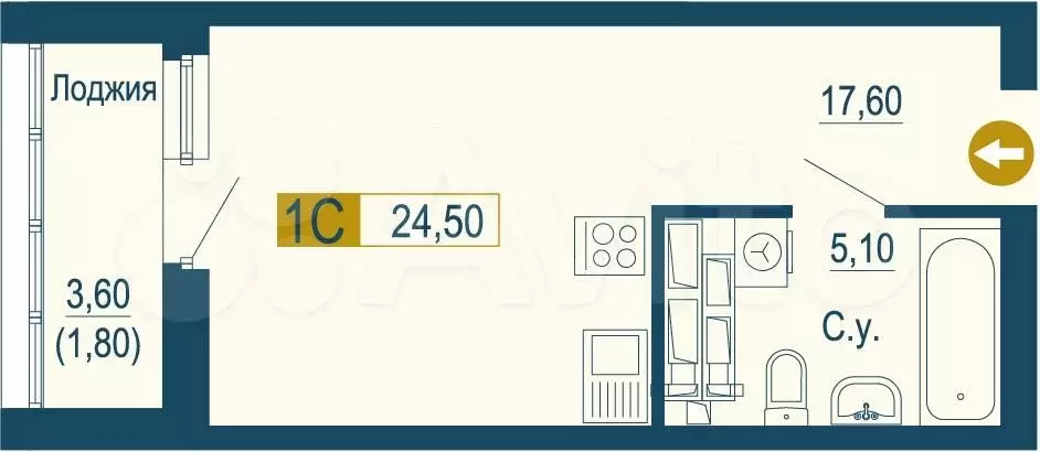 Квартира-студия, 24,5 м, 18/25 эт. - Фото 0