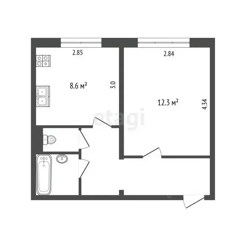 1-к кв. Челябинская область, Челябинск Салютная ул., 15 (31.5 м) - Фото 1