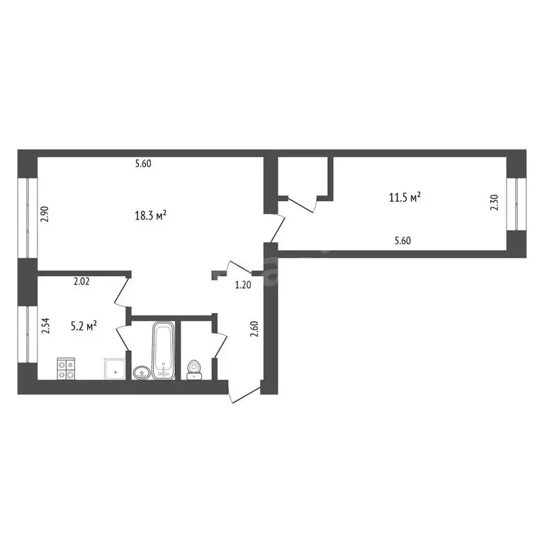 2-комнатная квартира: Тюмень, улица Республики, 175 (42.4 м) - Фото 1