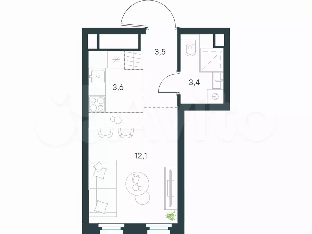 Квартира-студия, 22,6 м, 21/29 эт. - Фото 0