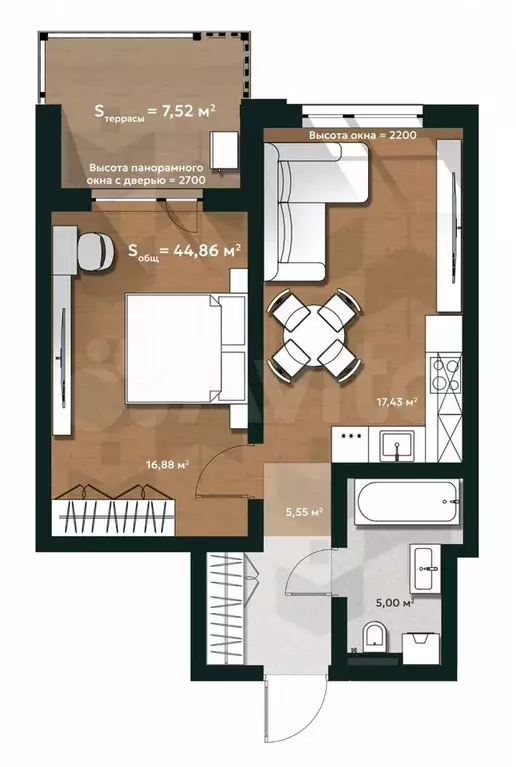 2-к. квартира, 47,1 м, 1/4 эт. - Фото 1