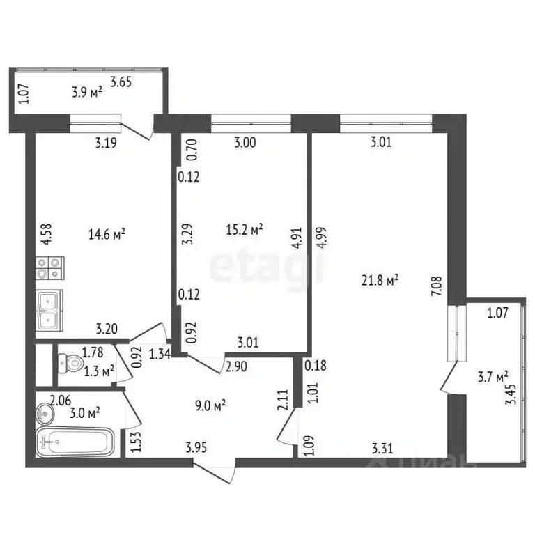 2-к кв. Санкт-Петербург пос. Шушары, Московское ш., 262к3 (64.9 м) - Фото 2