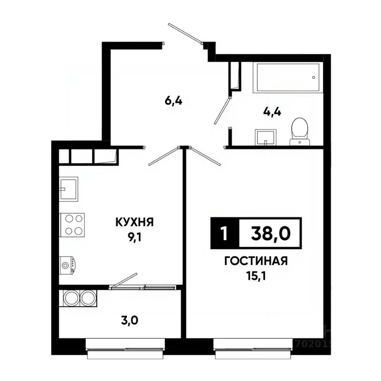 1-к кв. Ставропольский край, Ставрополь просп. Российский, 16 (38.0 м) - Фото 1